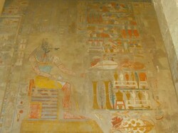 MS TD Ancient hieroglyphs at Temple of Queen Hatshepsut / Luxor, Egypt Stock Footage