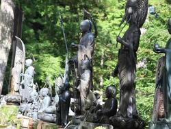 MS Bronze statues in temple / Kouya, Wakayama, Japan Stock Footage