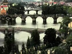 Old Postcard Effect: Prague Bridges, Czech Republic -Time Lapse- Stock Footage