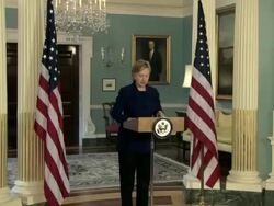 March 2009 WS ZI Hillary Clinton, U.S. Secretary of State, making a statement about an earlier meeting with Chinese Foreign Minister, Yang JieChi, and mentioning the relationship between China and the United States/ Washington DC, USA/ AUDIO Stock Footage