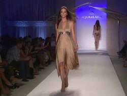 Models walk the runway during the Aqua Di Lara Swimwear 2011 fashion show at the Aqua Di Lara/Qiss Qiss - Runway - MBFW Miami Swim 2011 Stock Footage