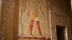 Ancient Relief of Anubis from Hatshepsut's Temple Egypt Stock Footage