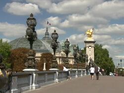 MS People walking on bridge / Paris, Ile-de-France, France    Stock Footage