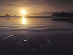 MS SLO MO POV Beach at sunset / Bandon, Oregon, United States Stock Footage
