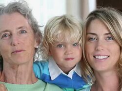 CU Portrait of Three Generations of Women Smiling at Camera / Richmond, Virginia, United States Stock Footage