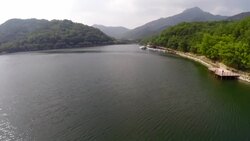 View of reservoir of Mt. Geumo(famous travel area) Stock Footage