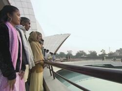 reflection, tourism, modern, Baha'i, worship, spiritual, holy, India Stock Footage