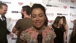 INTERVIEW - Tatiana Maslany on supporting the BAFTA tea party and their mark in Hollywood, on the buzz surrounding her nomination, on how she feels to be recognized, on her co-stars supporting her and what it would mean to win an Emmy Award, on the ever-c Stock Footage