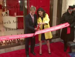 ribbon cutting of the new Elizabeth Arden global flagship store Stock Footage
