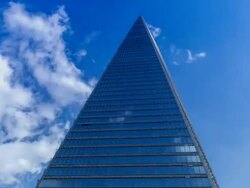 MS T/L TD Pyramid shape building in Songdo Business District / Songdo, Incheon, South Korea  Stock Footage