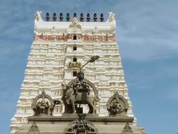 WS ZI View of statue in front of Ramanathaswamy Temple / Rameswaram, Tamil Nadu, India Stock Footage