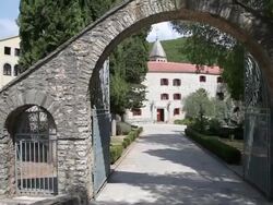 Entrance of  the monastery of the Holy Archangel, Carigradska draga, Krka National Park  Stock Footage