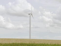 MS Single wind turbine spinning in french countryside / Paris, Central France, France Stock Footage
