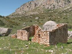 MS Shot of broken house in ruin at natural park and limestone rock / Antequera, Andalusia, Spain Stock Footage