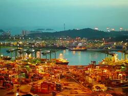 Timelapse of Shipyard in sunset. Stock Footage