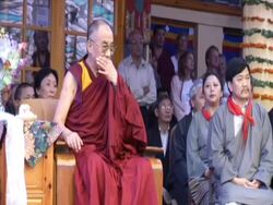 MS Dalai Lama and guests on stage listening  to marching band AUDIO / Dharmasala, Himachal Pradesh, India Stock Footage
