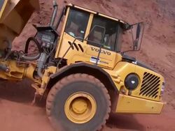 MS TS Shot of moving truck in quarry / Taben-Rodt, Rhineland-Palatinate Stock Footage