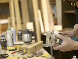 MS TU Shot of woodworker working in his work station / Kyoto, japan Stock Footage