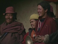 MS Himalayan women in traditional costume  at ringmo monastery during Bon-Po religious festival / Himalayas, Upper Dolpo, Nepal   Stock Footage