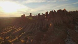 Flying shot towards the Soldiers rock formation at The Arches National Park Stock Footage
