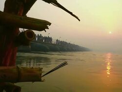 MS Shot of people walking on pontoon bridge over gangas river during kumbh mela / Allahabad, Uttar Pradesh, India Stock Footage
