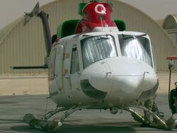 MS AERIAL PAN ZI Shot of helicopters at airport / Qatar Stock Footage