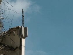 MS TD Wrecking ball demolishing building / Chicago, Illinois, USA Stock Footage