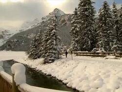 CS Fairmont Chateau Lake Louise winter time / lake louise, alberta, canada Stock Footage