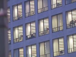 Federal Aviation Administration building at night, USA Stock Footage