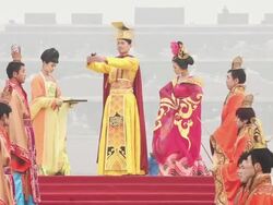 MS Artists dressed in tang dynasty costumes and showing traditional ceremony during Chinese spring festival AUDIO / xi'an, shaanxi, china Stock Footage