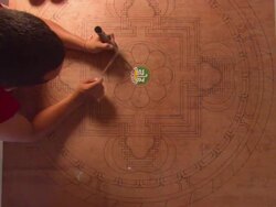 MS ZO Monk adding sand to  mandala outline  / Kathmandu, Central, Nepal Stock Footage