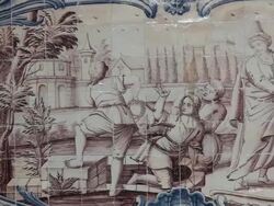 Lisbon, Jeronimos Monastery, Hieronymites Monastery (Mosteiro dos Jeronimos), refectory with azulejos tiles, Belem Stock Footage