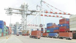 Cargo container shipping with low angle Stock Footage