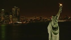 'MS PAN AERIAL Shot of statue of liberty / New York City, United States' Stock Footage