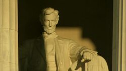 Statue of Lincoln Memorial in sunlight Stock Footage