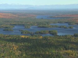 WS AERIAL PAN ZI View of wooded area with autumn color and river at Howland / Maine, United States Stock Footage