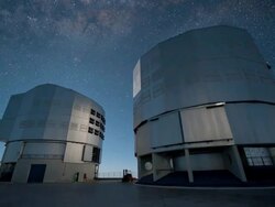 Milky Way over the domes of the Very Large Telescope (VLT), timelapse video. Stock Footage