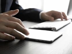 Businessman using a tablet computer Stock Footage