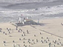 AERIAL WS View of small hotel at beach / Greetsiel+Norderney+Langeoog, Lower Saxony, Germany Stock Footage