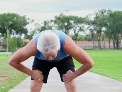 MS Shot of man stretching before he runs / Santa Fe, New Mexico, United States Stock Footage