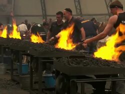 MS PAN Blacksmith competition at Calgary Stampede / Calgary, Alberta, Canada Stock Footage