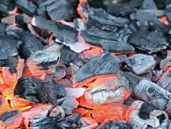 Wood charcoal burning on a grill Stock Footage