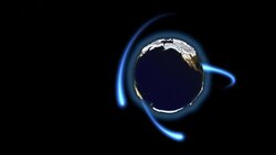 Blue iridescent meteors flow around the planet Earth. Stock Footage