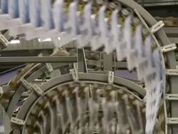 MS Magazines passing on conveyor belt in gravure printing office / Itzehoe, Schleswig-Holstein, Germany  Stock Footage