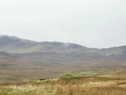 WS PAN View of skye Island mountains with overcast weather / Skye Island, Scotland, United Kingdom Stock Footage