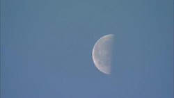 A half moon glows in a blue sky. Stock Footage