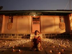 Portrait of a rural girl celebrating diwali festival Stock Footage
