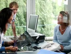 MS CU Patient at doctor's office and doctor holding x ray  / Brussels , Brabant, Belgium Stock Footage