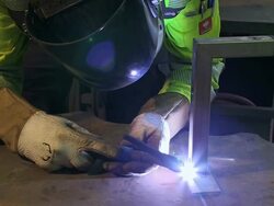 MS Man welding of stainless steel / Konz, Rhineland-Palatinate, Germany Stock Footage
