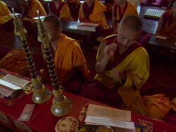 MS ZI Monks singing and praying motion / Kathmandu, Central, Nepal Stock Footage
